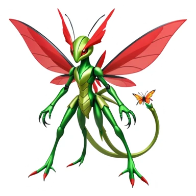  Cool Edgy Shiny Futuristic Ethereal Legendary Scizor-Kartana-Digimon-Schyther-Flygon-hybrid full body with butterfly wings sticker