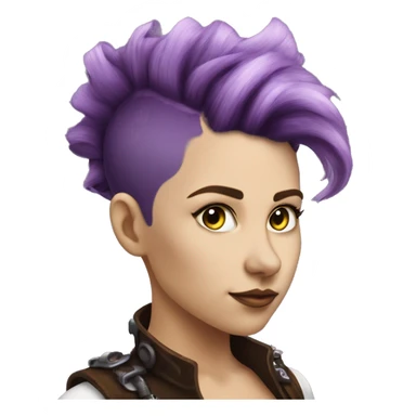 Photorealistic steampunk profile short mohawk purple wavy  on Caucasian girl with small nose round face sticker