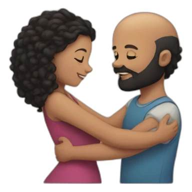Bald boy with black beard hugging a girl with curly dark hair sticker