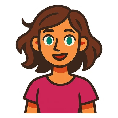 vibrant toon style girl with green eyes and slightly wavy brown hair sticker