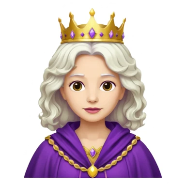 Queen with wavy white hair – golden crown, purple robe sticker