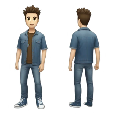 white male adult, Dark Brown Spikey Hair, Pokemon T-Shirt, Blue Jeans, Converse shoes sticker