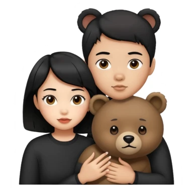 An elegant bear in love with a sexy Asian girl with short hair wearing black sticker