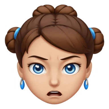 girl with blue eyes, brown hair in an angry brown bun sticker