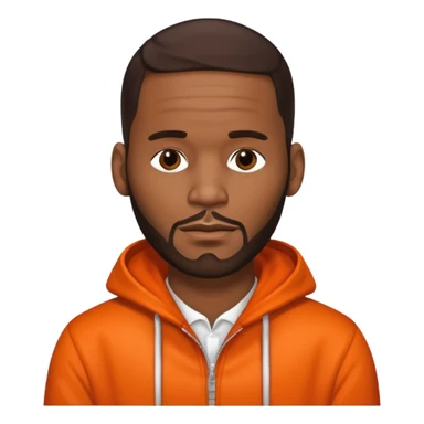 R. Kelly with dark brown hair, orange outfit sticker