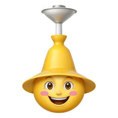 Crazy laughing emoji on upside-down kitchen funnel on its head (not a hat), wide smile, big eyes, cartoon emoji style, bright colors. sticker