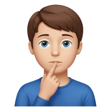 boy thinking, looking up with one hand on his chin sticker