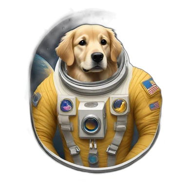golden retriever in a spacesuite sticker