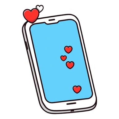 Smartphone with social media notifications and hearts floating sticker