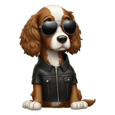 Spaniel wearing a leather jacket and aviator sunglasses sticker