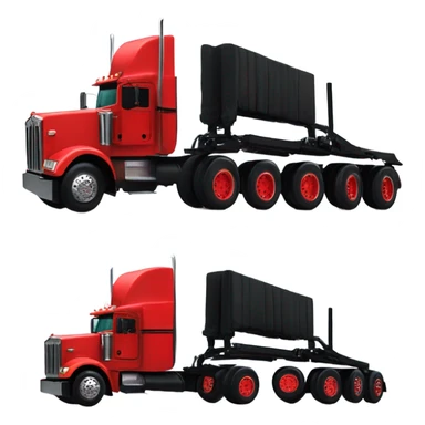 Peterbilt 389 stretch black with red frame with flat top and slash cut exhaust stacks and dual rear tires and flat bumper sticker