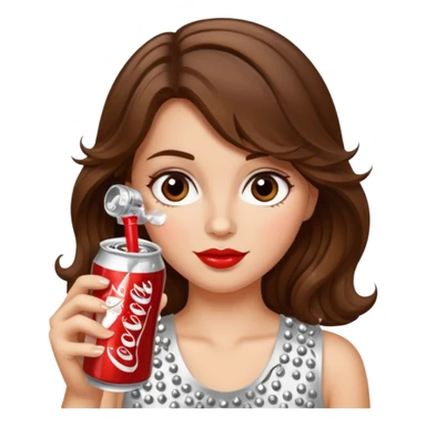 Girl with brown wavy hair drinking a bedazzled Diet Coke  sticker