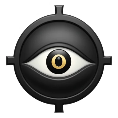 Minimal emoji, gothic religious relic made of matte black metal, engraved eye symbol above a number 8, ancient sacred fashion artifact aesthetic, sculptural form, no glow, no neon, flat emoji style, centered, transparent background sticker