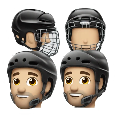 hockey player, with helmet and a viso sticker