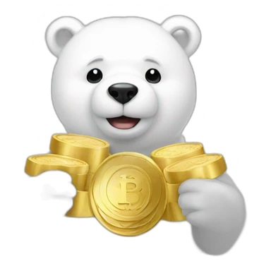 white bear with gold coin in hands sticker