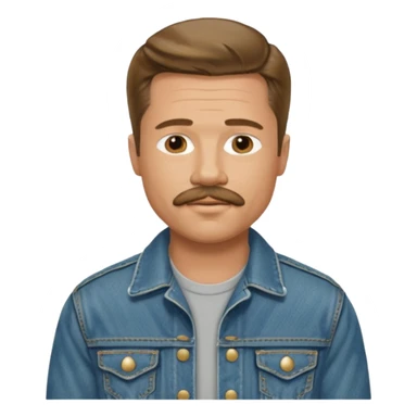 brad pitt with stache, wear jean jacket sticker