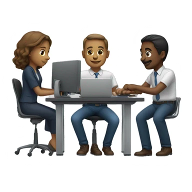 three people working together on computers sticker