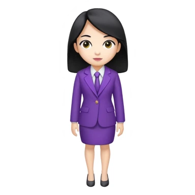 a full body mascot emoji of an Asian female with white skin, big eyes, middle-length black hair which is right at the shoulder, wearing purple business coat and formal suit. Cartoon style. Based on https://attic.sh/fo2aiwi8rc6a78g57vqif7y6z117 sticker