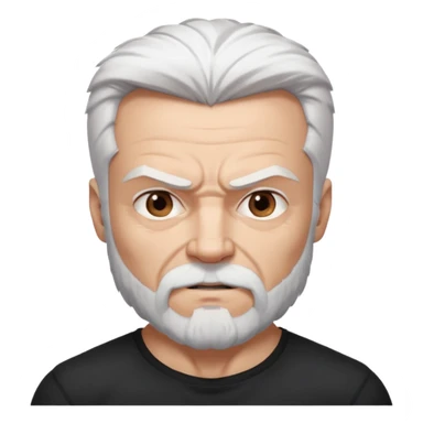 White haired muscled adult man with a black t-shirt. He has white beard with a long goatee. Dark brown eyes and some wrinkles. Attractive, Wolverine vibes. sticker