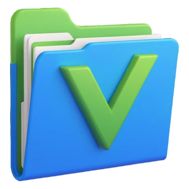 3D style illustration of a blue folder featuring a raised green V check icon sticker