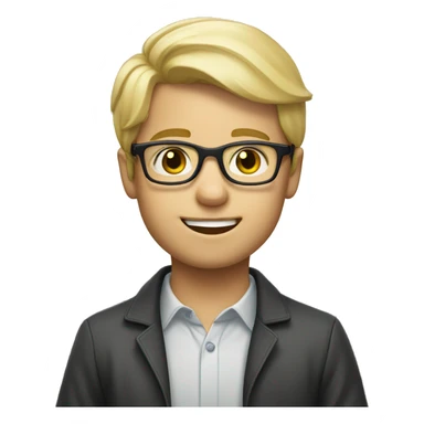 Smart looking blonde haired boy wearing glasses studying  sticker