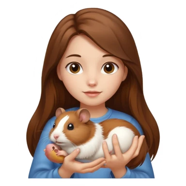 A pretty brown long hair  girl holding a hamster sticker
