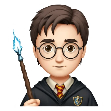 Harry Potter with glasses, lightning scar, and wand sticker