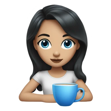 Girl with dark hair and blue eyes sipping tea sticker