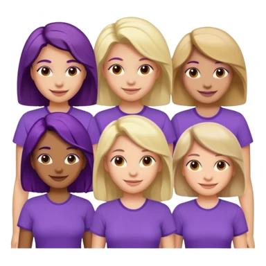 women with various hair types and skin tones, purple shirt, one of each type in a group sticker