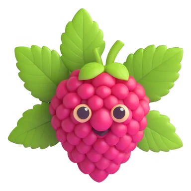 3D iOS style raspberry with green leaves, cute and playful design sticker