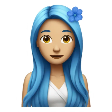 Long haired woman with a blue flower on hair sticker