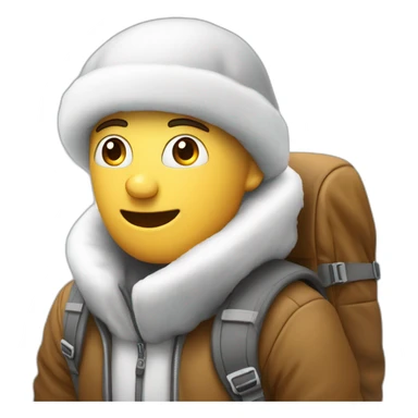 Un homme avec un haut blanc un sac a dos une pelle a neige dans les mains sticker