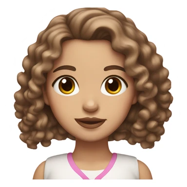 White girl with brown eyes and curly brown hair down to her shoulders with pink lips sticker