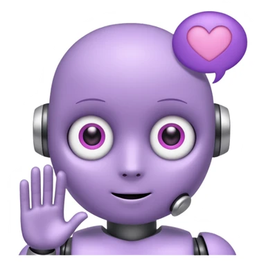 bot in flieder mit herzaugen in weiß mit sprechblase wo steht - lass uns Content erstellen sticker