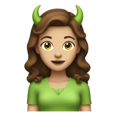  girl with brown hair and green eyes and devil horns sticker