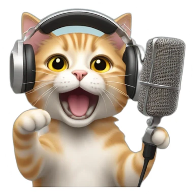 cat wearing headphones shouting and singing in front of microphones, blurred image sticker
