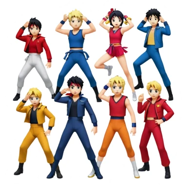 Icon for Anime Collage: Characters from Cowboy Bebop, Naruto, Bishoujo Senshi Sailor Moon and Kimetsu no Yaiba, each in their iconic poses and vibrant outfits, blended together with dynamic backgrounds. Transparent background. sticker