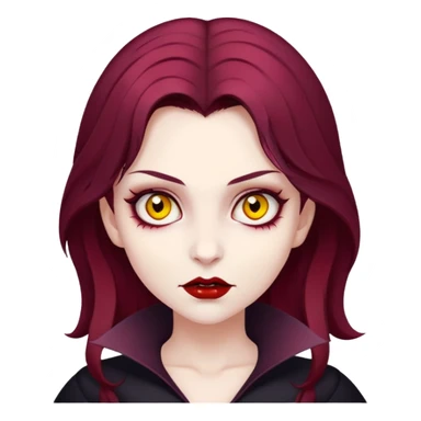 a vampire girl with marsala hair, yellow eyes, white skin sticker