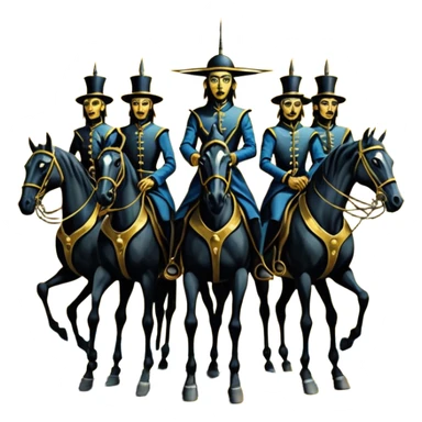 solarpunk ultra HD style, oil - The Four Horsemen of the Apocalypse in the artistic style of Salvador Dali sticker