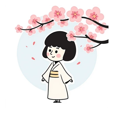 soft pastel Japanese hand-drawn chibi style sakura blossom, full-body, clean lines sticker