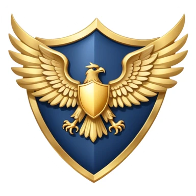 a navy blue shield with large gold wings sticker