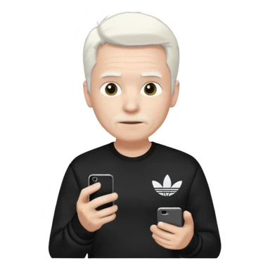 Hombre blanco con cabello blanco ropa negra Adidas y un teléfono en la mano derecha viéndolo sticker