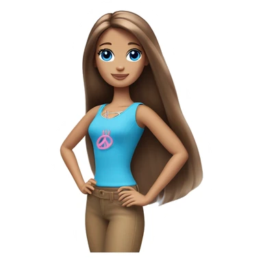 Barbie long brown hair blue eyes posing with her hands in a peace sign sticker