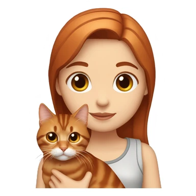 Copper red straight haired girl with dark brown eyes holding a Siberian tabby cat sticker