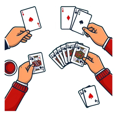 Pair of hands distributing playing cards on green felt table sticker