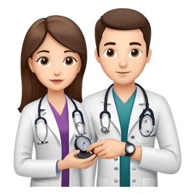 Doctor measuring patient's blood pressure with sphygmomanometer and stethoscope, medical pressure check sticker
