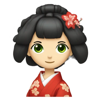 Red kimono. Green eyes. Writing shōdo sticker