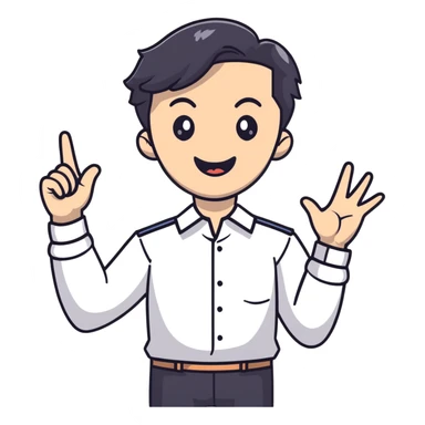 Management educator with black wavy hair, stubble, strong features, white skin, smart casual attire, gesturing while giving a business presentation, enthusiastic teaching expression sticker