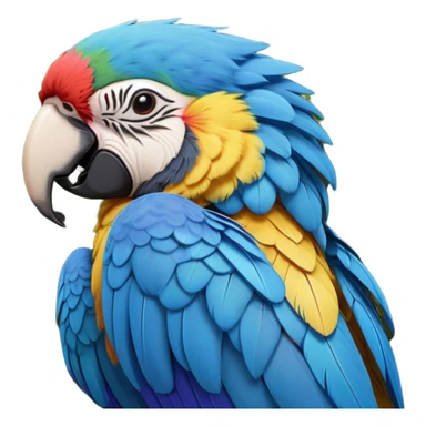 Meme-Worthy cute Sleeping Macaw Portrait Emoji, Head resting peacefully with a contented smile, showcasing a cascade of colorful feathers and eyes gently closed in serene slumber, Simplified yet comically adorable features, highly detailed, glowing with a soft, drowsy tropical light, high shine, relaxed and utterly lovable, stylized with an air of playful laziness, bright and heartwarming, soft glowing outline, capturing the essence of a sleeping parrot that feels destined to become the next viral icon of adorable rest! sticker