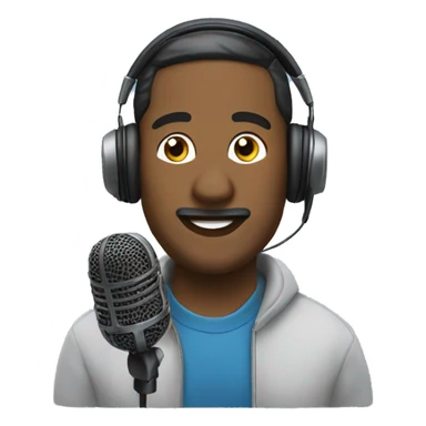Man giving a podcast with a headphone and a mic sticker
